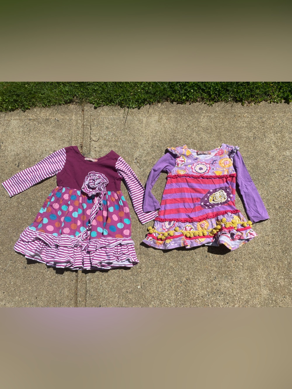 2 Jelly The Pug Girls' Long Sleeve Polka Dot and Stripped Party Dress w Flowers
